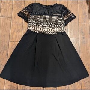 Black & nude midi flare dress